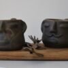 Face mug set with wooden tray and spoons