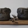 Face mug set with wooden tray and spoons