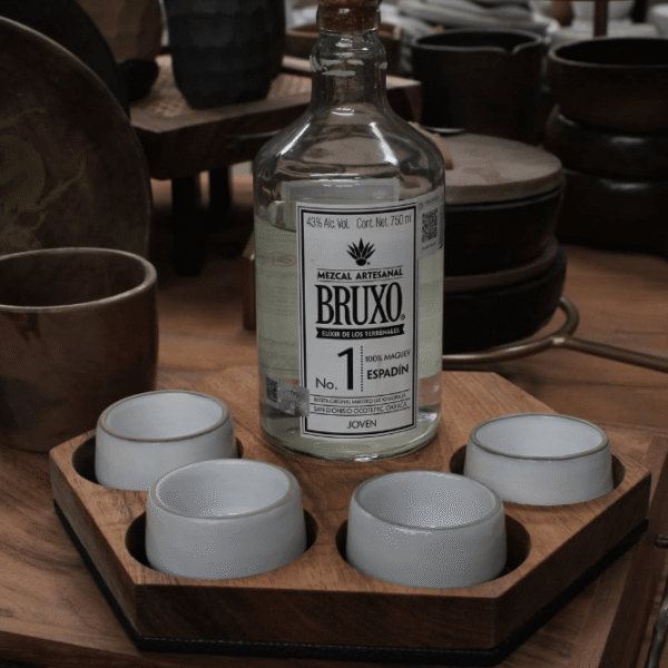 Handcrafted wooden mezcal tasting board