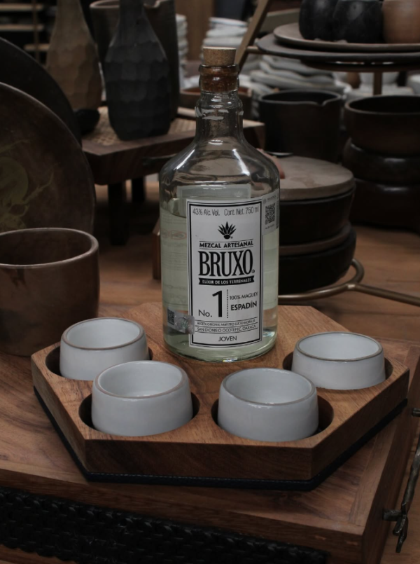 Handcrafted wooden mezcal tasting board