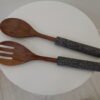 Handcrafted Wooden Salad Servers with Stone Handles