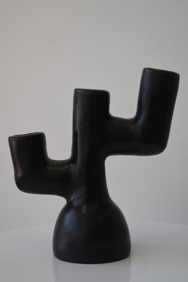 Black Clay Triple Candle Holder