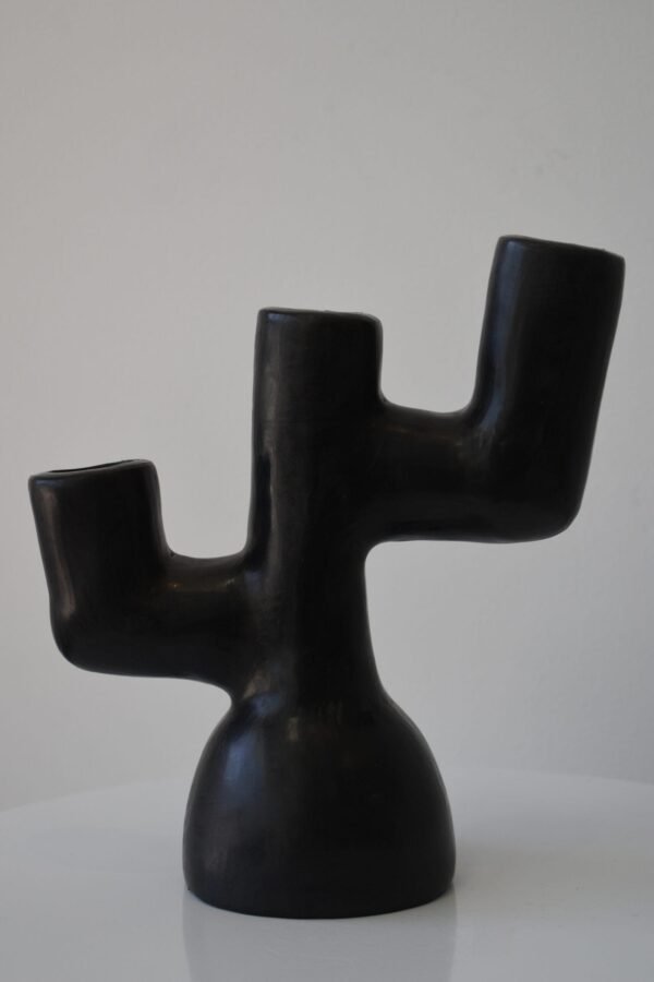 Black Clay Triple Candle Holder