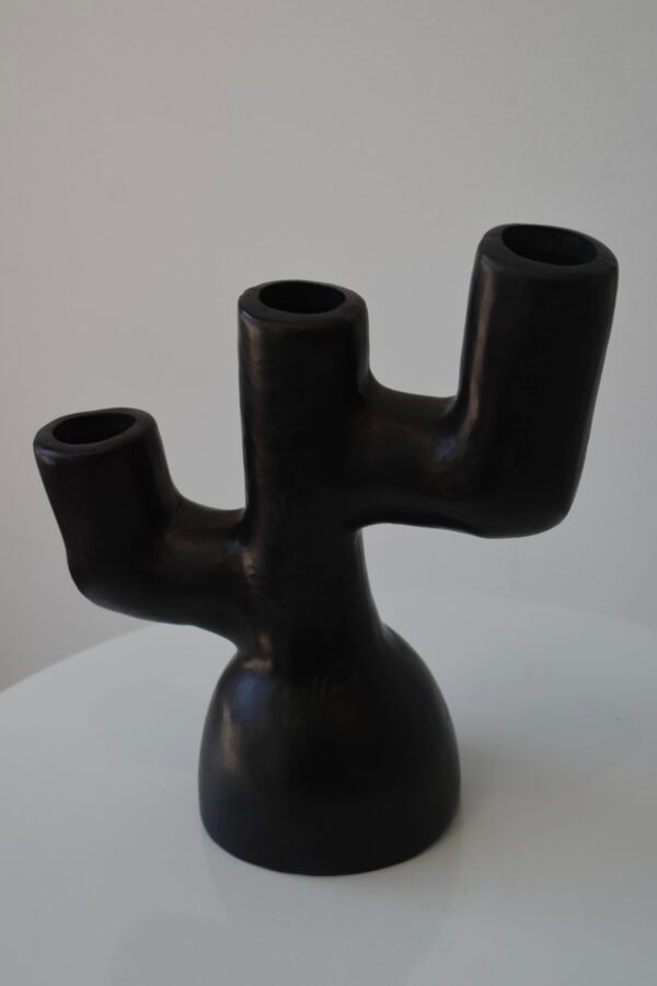 Black Clay Triple Candle Holder