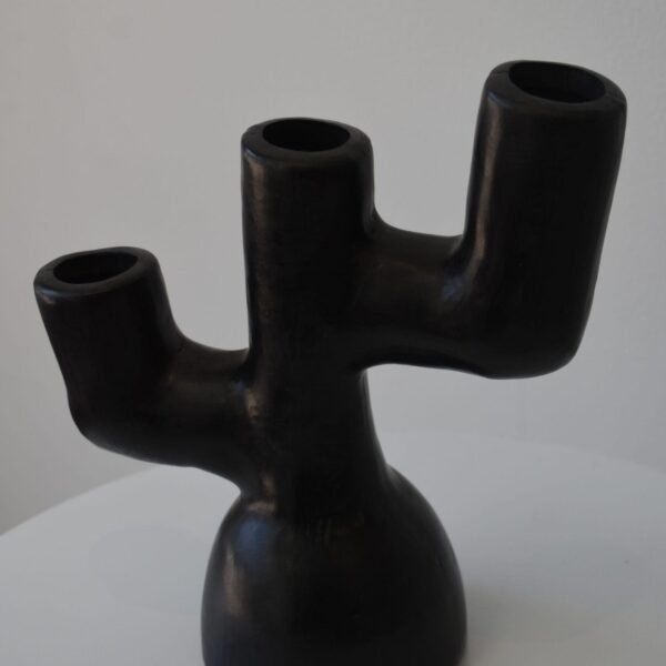 Black Clay Triple Candle Holder