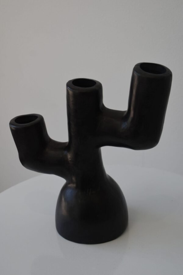 Black Clay Triple Candle Holder