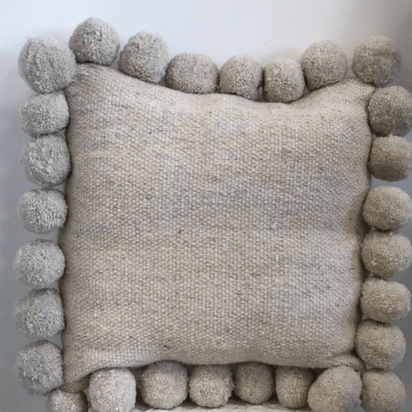 Beige Pillow with PomPom Trim