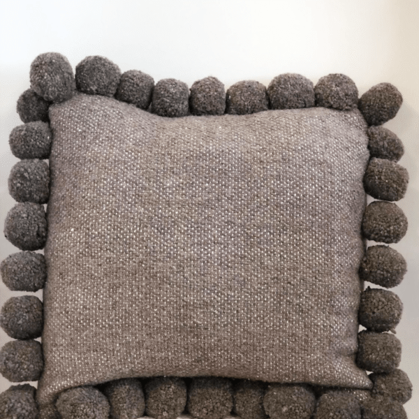Gray Pillow with Pom Trim