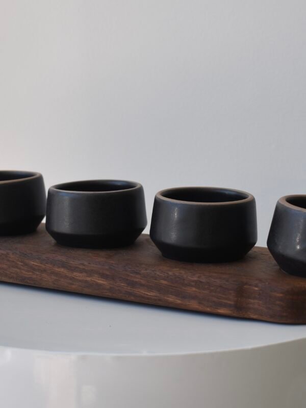 Mezcal tasting board with cups