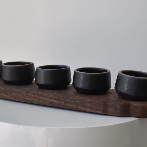 Mezcal tasting board with cups