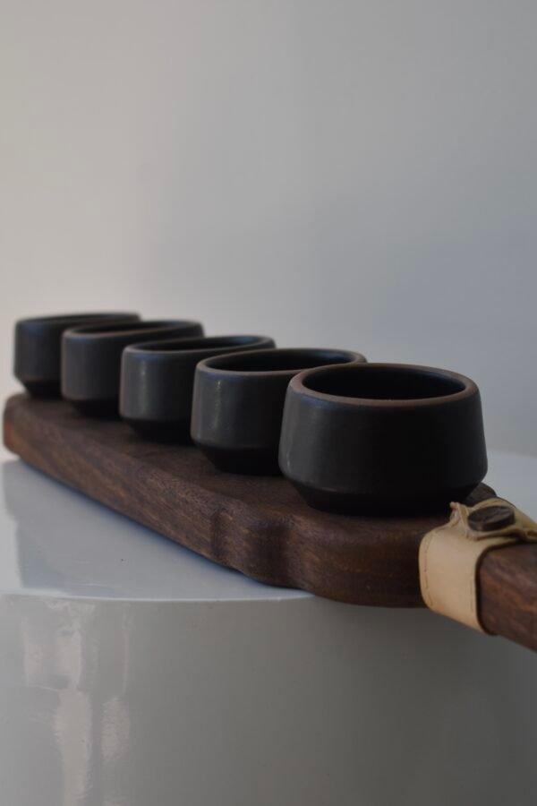 Mezcal tasting board with cups