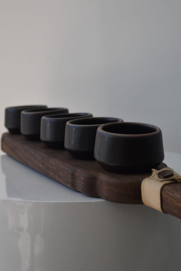 Mezcal tasting board with cups