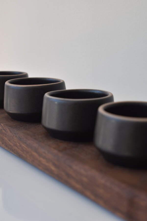 Mezcal tasting board with cups