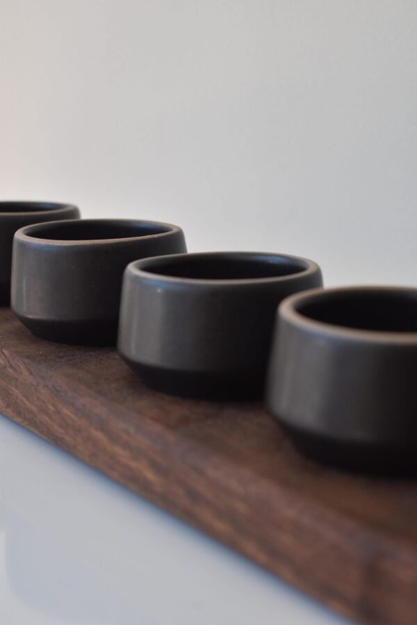 Mezcal tasting board with cups