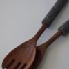 Handcrafted Wooden Salad Servers with Stone Handles