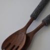 Handcrafted Wooden Salad Servers with Stone Handles